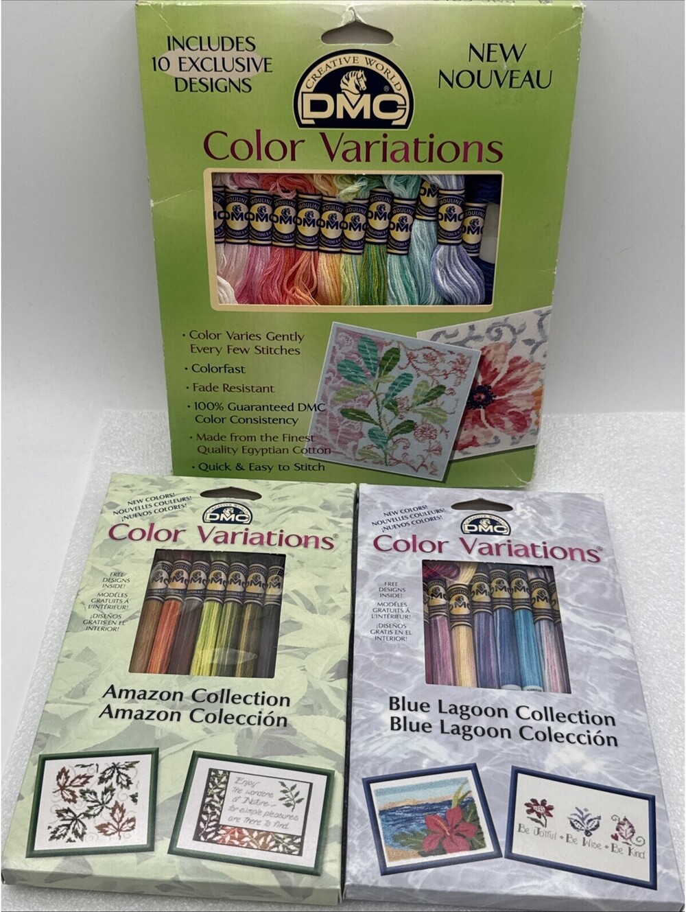 Lot Of 3 DMC Color Variation Kits Mouline Variant Strands With Designs 26 Skeins